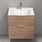 24 Inch Walnut Floating Bathroom Vanity, Gold Handles